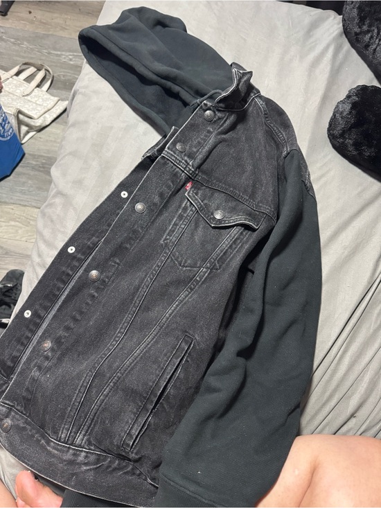 Levi's Other - Levi's Black Denim Hooded Varsity Jacket with Black Sleeves